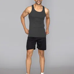 XYXX Men Pack Of 2 Black & Charcoal Ribbed Innerwear Vests image 3