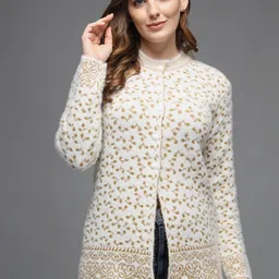 ewools Women Printed High Neck White Sweater-picture-15