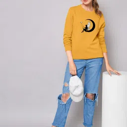 zentworld Women Printed Round Neck Cotton Blend Yellow T-Shirt image 4