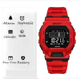 zyla Red Square Digital Dial Sport Chronograph Stop Watch,Shockproof Digital Watch - For Men Silicone Strap Hybrid Multi Function Working Premium Quality LED Luminous Light image 4