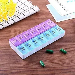 s m creation Monday to Sunday Pill Case- 2 Row 14 Squares Weekly 7 (AM-PM) Days Tablet Box Holder Medicine Storage Organizer Container Pill Box-picture-31