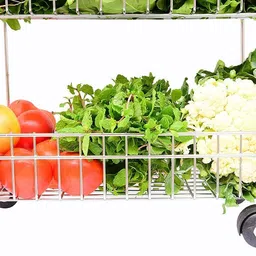 rectitude Stainless Steel 3 Layer Fruit and Vegetable Onion Potato Basket | Stand Trolley Kitchen Rack -Triple Tire Trolley Shelf | Rust Free Stainless Steel Kitchen Trolley image 3