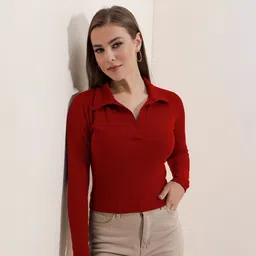 maheshvi Casual Regular Sleeves Solid Women Red Top-picture-25