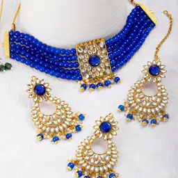 Peora Gold-Plated Pearl Kundan Choker Necklace Jewellery Set-image-69