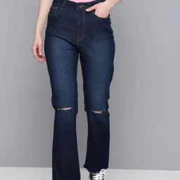 Flying Machine Women Straight Fit High-Rise Slash Knee Light Fade Stretchable Jeans-picture-45