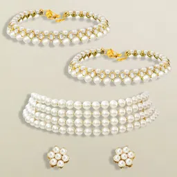 Peora Gold- Plated Pearl & Kundan Stone Studded Jewellery Set-image-73