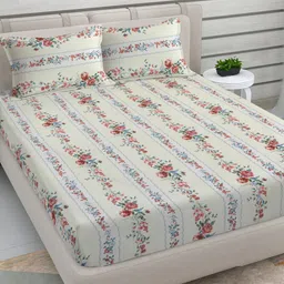 FABINALIV Cream-Coloured Floral Printed 300 TC King Bedsheet Set-2.50 m X 2.25 m-picture-38