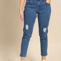 DressBerry Women Blue Skinny Fit Mid-Rise Low Distress StretchableAnkle Length Jeans-image-38