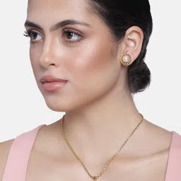 Estele Gold Plated Floral Pendant Set with Pearl-picture-37