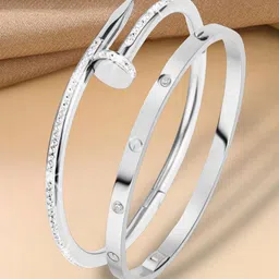 MYKI Set Of 2 Silver-Plated CZ-Studded Bangle-Style Bracelet image 2
