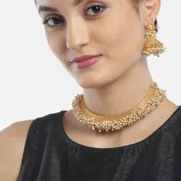 YouBella Off-White Gold Plated Textured Beaded Jewellery Set-picture-34