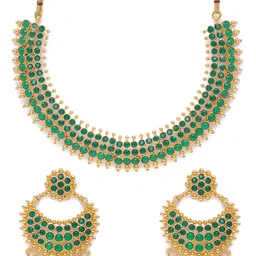 Peora Green Gold Plated Kundan Studded Jadau Jewellery Set image 3