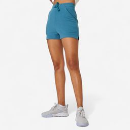 domyos Women's Gym Slim-Fit Cotton Blend Shorts 520 With Pocket-Blue-picture-16