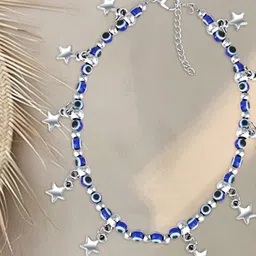 MEENAZ Silver Plated Artificial Beads Stainless Steel Anklet-picture-20