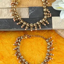 ANIKAS CREATION Set Of 2 Gold-Plated Kundan-Studded & Beaded Anklets-picture-37