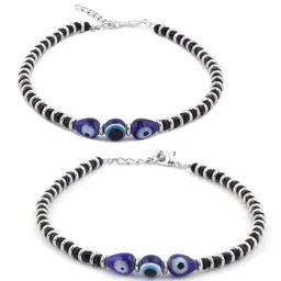 EL REGALO Set Of 2 Silver-Toned & Black Beaded Evil Eye-Nazaria Anklet-picture-53