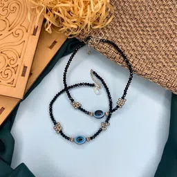 ABDESIGNS Set of 2 Silver-Plated Evil Eye Beaded Anklets-picture-14