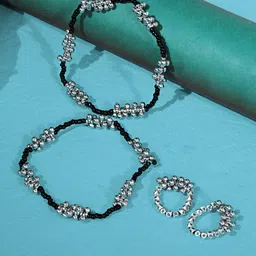 ABDESIGNS Silver Plated Oxidised Beaded Anklets With Toe Rings-picture-31