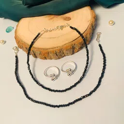 ABDESIGNS Set Of 4 Silver Plated Bedded Anklet & Adjustable Toe Rings-image-2