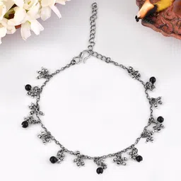 Voylla Silver-Plated Oxidised Ghungroo & Beaded Anklet-picture-22