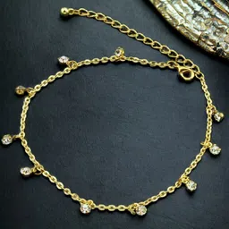 Sangria Gold-Toned Crystals Studded Anklet-picture-12