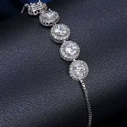 PRIVIU Silver Toned Brass American Diamond Rhodium-Plated Wraparound Bracelet-picture-41