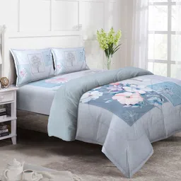 KLOTTHE Blue & Pink Printed Double King Bed Bedding Set-picture-27