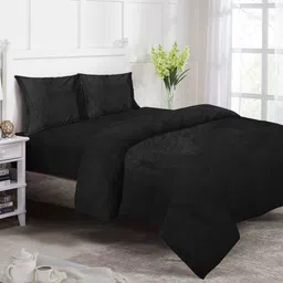 KLOTTHE Black 4 Pieces Solid Fitted Mild Winter Woolen Double King Bed Bedding Set-image-27