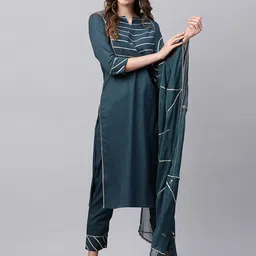 Indo Era Women Gotta Patti Pure Cotton Kurta With Palazzos & Dupatta-image-9