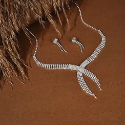 DressBerry SIlver-Plated Stone-Studded Jewellery Set-image-45