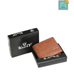 Keviv Men Brown & White Leather Two Fold Wallet-image-99