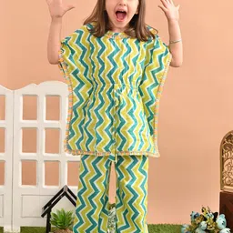 Superminis Girls Chevron Printed Gotta Patti Pure Cotton Kaftan Kurta With Trousers-image-24