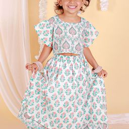 The Mom Store Girls Round Neck Flared Sleeve Paisley Pure Cotton Lehenga Choli-picture-10