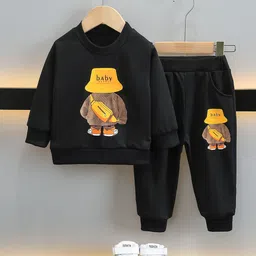 StyleCast Boys Black & Mustard Graphic Printed T-shirt with Joggers-picture-3