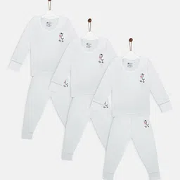 YK Basics Kids Pack Of 3 Off White Striped Animal Printed Ribbed Thermal Set-image-3