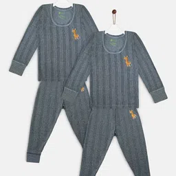 YK Basics Set Of 2 Kids Grey Striped Ribbed Thermal Set-image-36