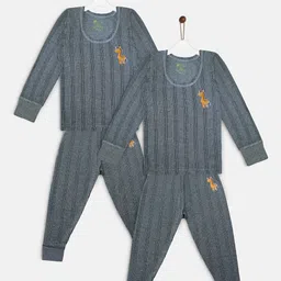 YK Basics Set Of 2 Kids Grey Striped Ribbed Thermal Set-picture-44
