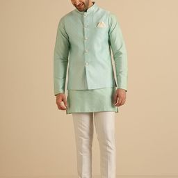 KISAH Mandarin Collar Straight Kurta with Churidar & Nehru jacket-picture-2
