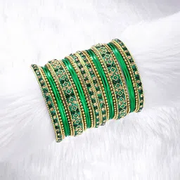 Peora Green Gold Plated Chura Chuda Bangle Set-picture-22