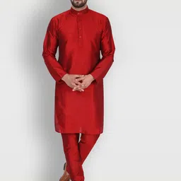 Enciger Men Red Dupion Silk Kurta with Churidar-picture-27