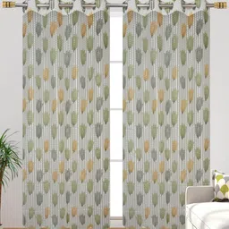 Homefab India Green & Grey Set of 2 Floral Sheer Window Curtain-picture-9