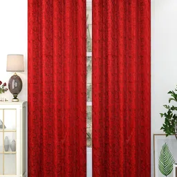 Homefab India Maroon & Black Set of 2 Room Darkening Door Curtains 7 Feet-picture-16