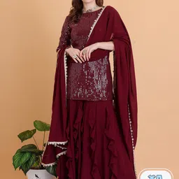 Ethnovog Embellished Regular Sequinned Straight Kurti & Sharara With Dupatta-picture-31