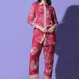 FUTURO Shirt Collar Printed Top With Trousers-picture-16