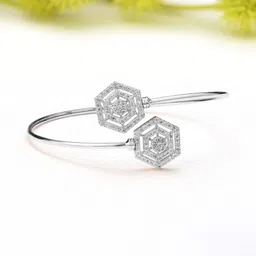 AMI Women Silver-Toned & White Brass Cubic Zirconia Kada Bracelet-image-0