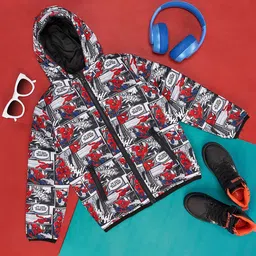Pantaloons Junior Boys Superhero Spider Man Graphic Printed Hooded Padded Jacket-picture-31
