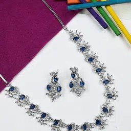 StileAdda Silver-Plated AD-Studded Brass Necklace & Earrings-picture-33