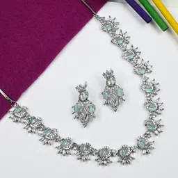 StileAdda Silver-Plated AD-Studded & Beaded Necklace & Earrings-image-35