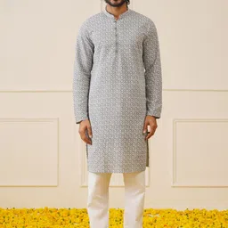 Jompers Embroidered Mandarin Collar Chikankari Pure Cotton Kurta with Pyjamas image 1