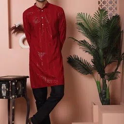 Jompers Embroidered Mandarin Collar Long Sleeves Kurta with Pyjamas image 1